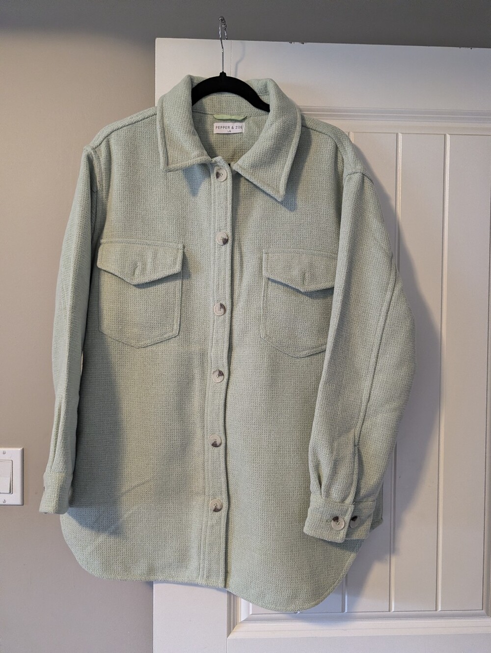 Mint Green Button-Front Shacket